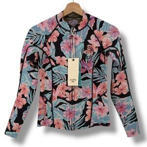 Billabong Peeky Wetsuit Jacket Nights In Paradise Sz Large Floral Zip Front Surf
